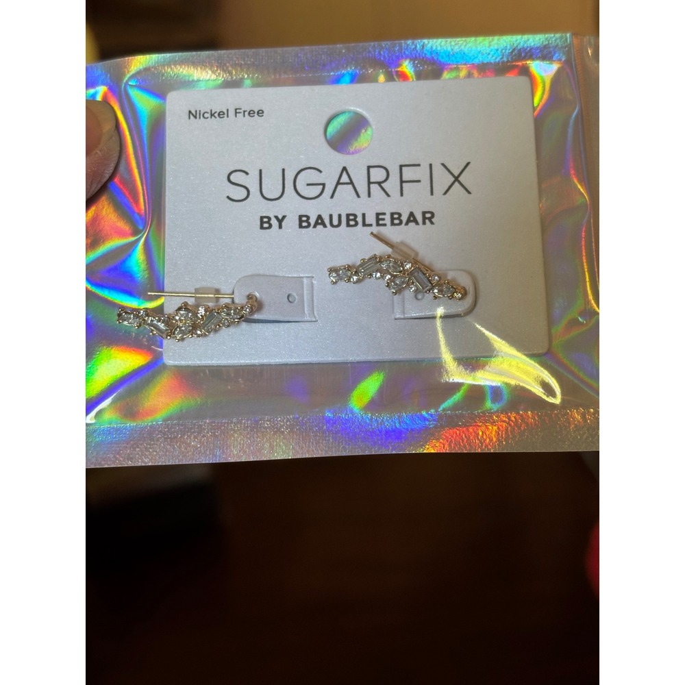 Sugarfix by‎ Baublebar Gold Tone Crystal Ear Crawler Earrings Nickel Free Clear